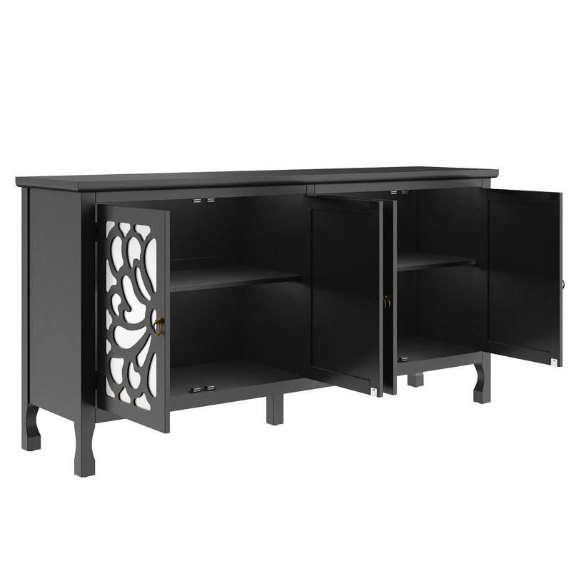 Buffet 63 "sculpté avec porte miroir, Noir, noir, noir, noir