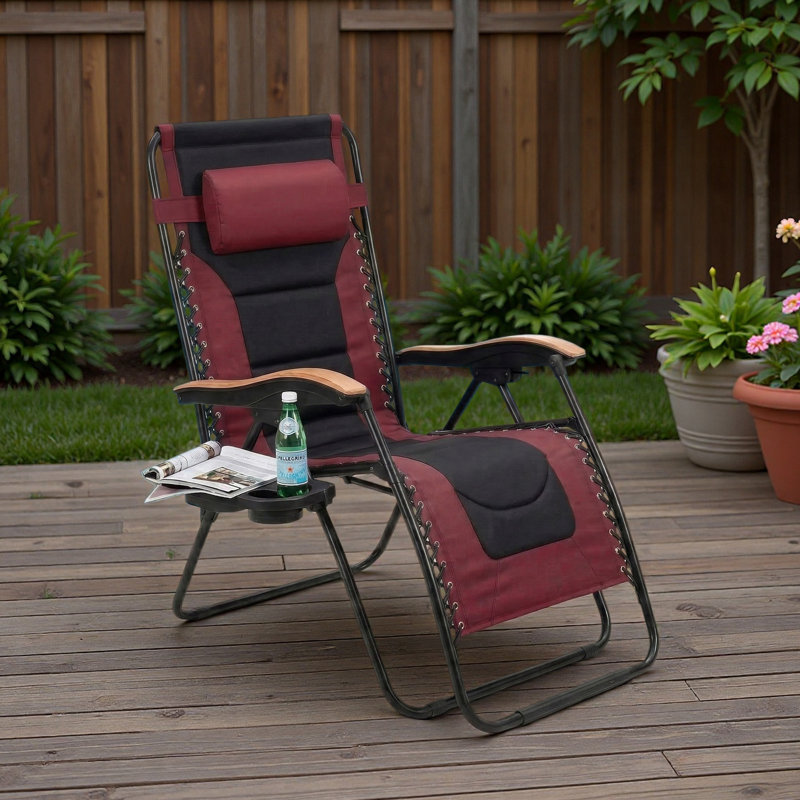 Fauteuil surdimensionné rembourré zéro gravité, fauteuil inclinable pliable pour le patio, siège anti-gravité de 30 po de large avec porte-gobelet, support 400 lb