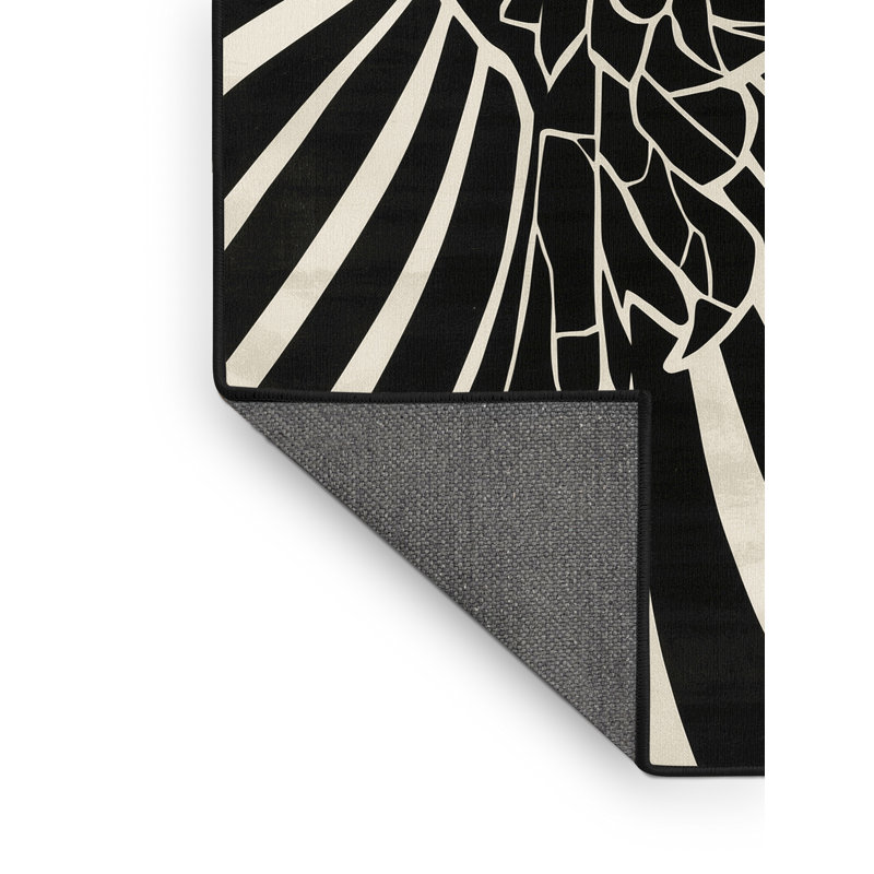 Tapis moelleux moelleux et moelleux noir Art Deco Phoenix - reliure noire, 7 x 10
