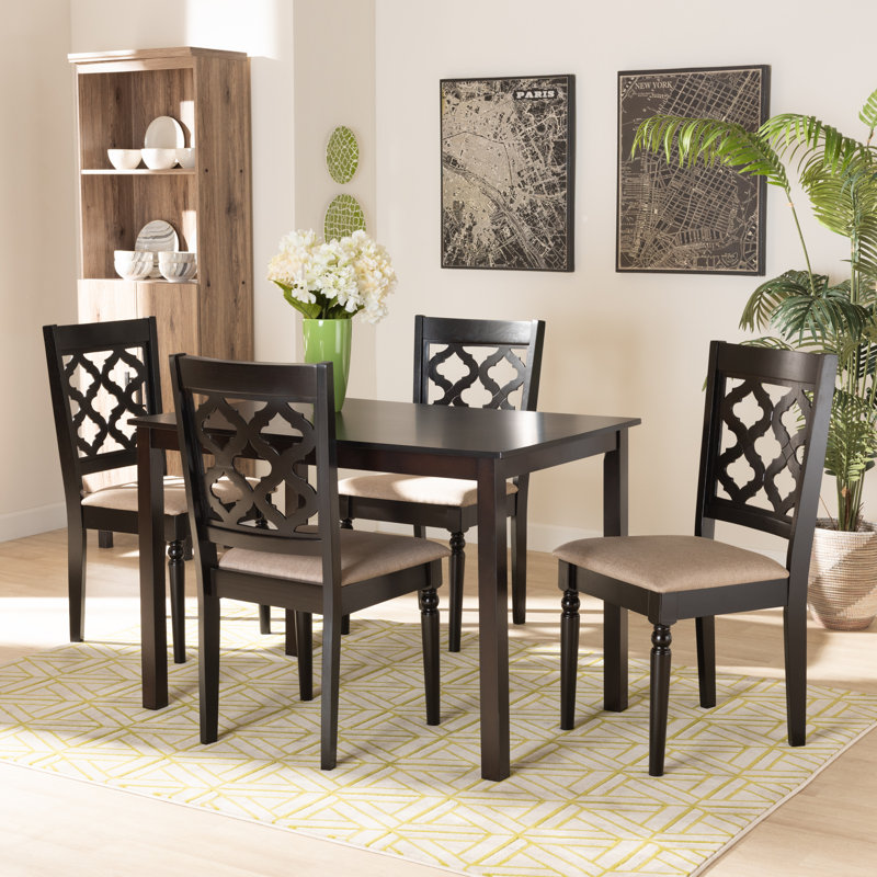 Ensemble repas pour 4 personnes Lockerbie, Noir, Noir/beige, 4 chaises incluses