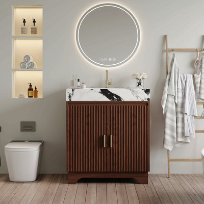 Meuble-lavabo de comptoir en pierre aggloméré 30 po avec lavabo en céramique