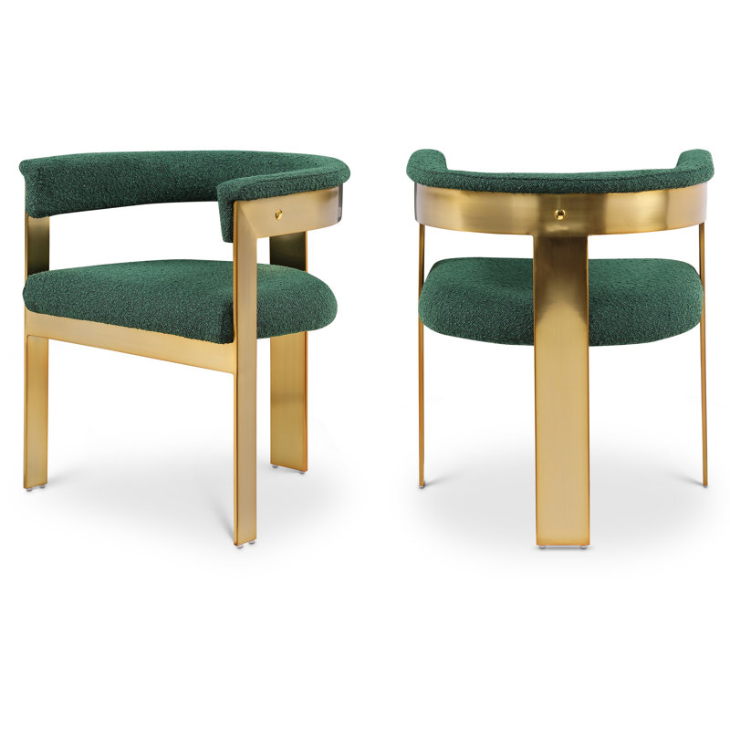 Romeo Unfinished Upholstered Back Arm Chair, Brushed Gold, Green Boucle Fabric