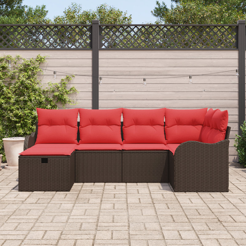 Ensemble de canapé de jardin vidaXL avec coussin 6 pièces en rotin de polyester brun et rouge