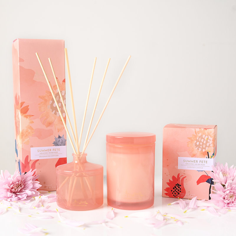 Scented Jar Candle with Glass Holder, Light Pink