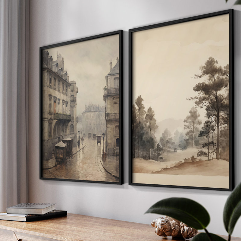 «Vintage Landscape LV III», 2 pièces sur papier, Noir, H 14 po x l 22 po