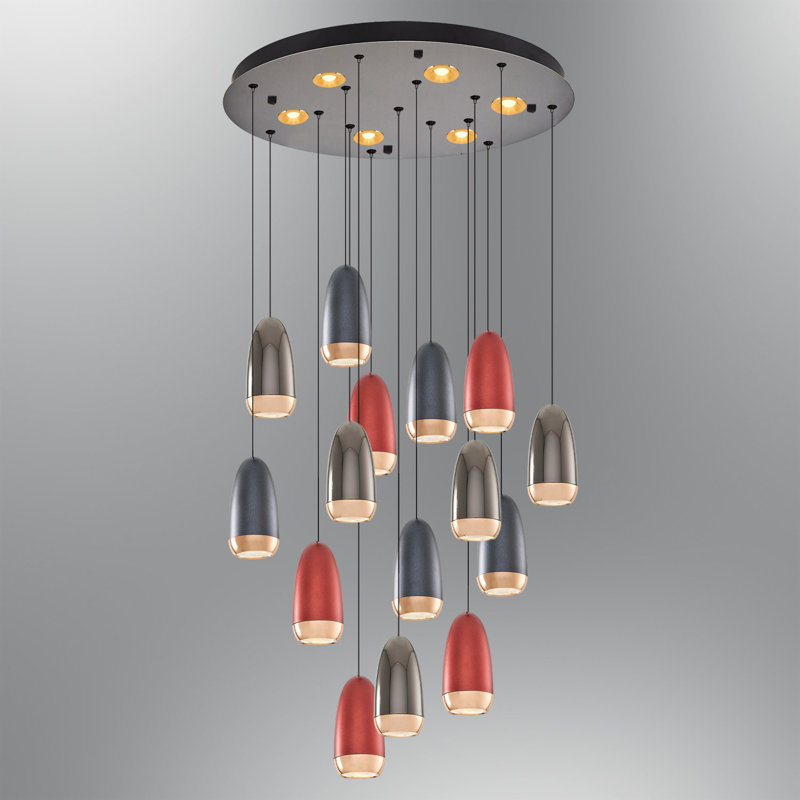 Elegant Chandelier with Metal Body & Opal Glass Cap, 19.7 in Diameter x 47.2 in Height | Assembled, 1 x 85W Integral LED (3000K, 8500 Lm) | Modern Red, Blue & Grey Design for Stylish Home Décor
