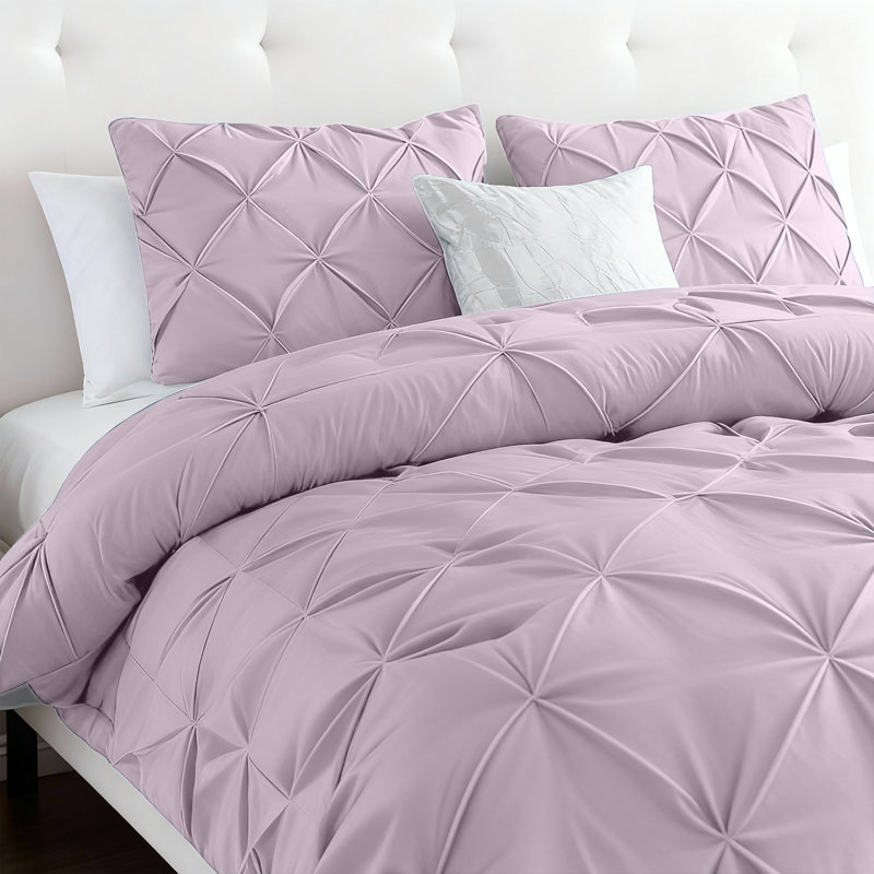 Aspire Homeware High Quality Microfiber Pintuck Design Duvet Cover With Pillowcases, Pink Blush