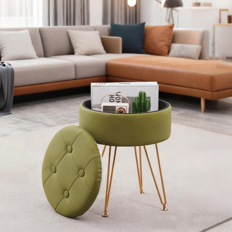 Tabouret de coiffeuse avec rangement, Vert