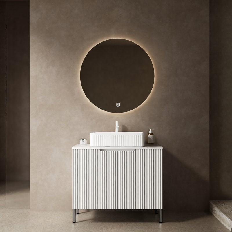 Meuble-lavabo de 30 po avec lavabo rectangulaire en céramique blanche, rangement autoportant à 2 portes, comptoir, conception à rayures françaises, amortisseur à fermeture en douceur, portes et lavabo, armoire de style romantique, grand rangement