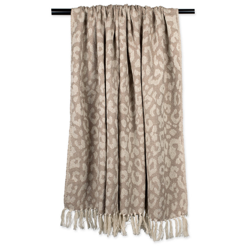 Beige and White Cotton Leopard Print Throw Blanket