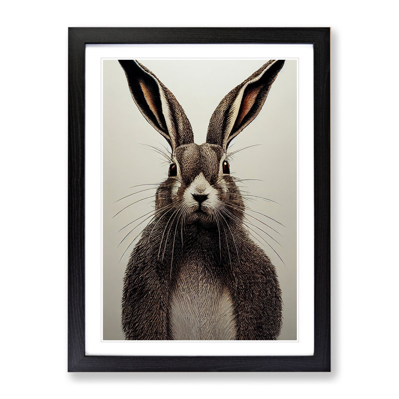 Illustration Of A Hare No.2 - Single Picture Frame Print, Black, 64cm H x 46cm W x 2cm D