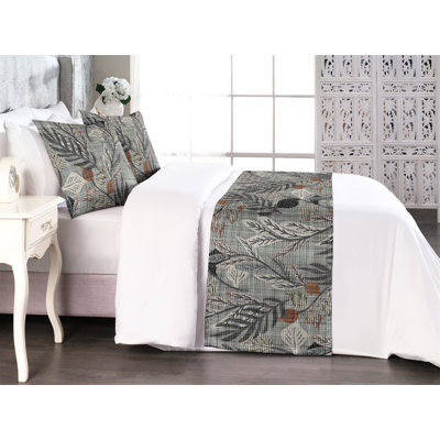 Ambesonne Leaf Print Bed Runner Set Neutral Tone Leafy Woods Grey Teal Pale Redwood