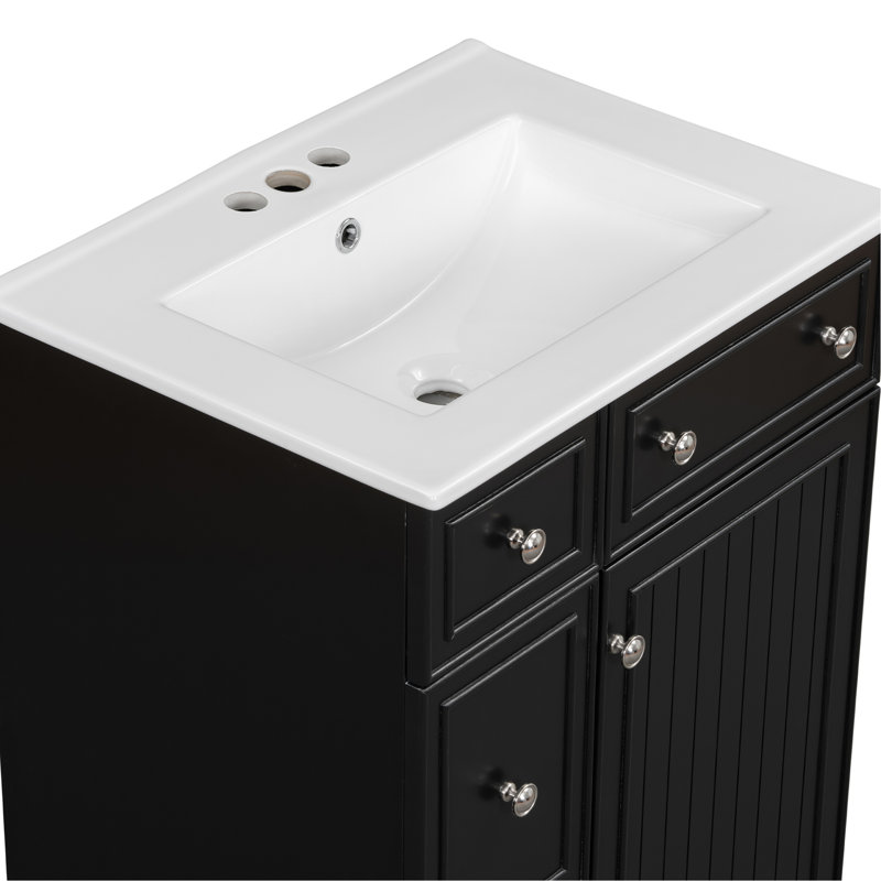Meuble-lavabo de salle de bain avec lavabo en céramique de 24 po et armoire pratique de 24 po, Noir