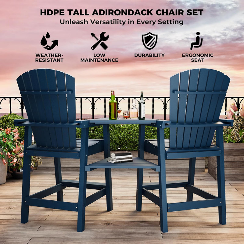 Outdoor Recycled Poly Adirondack Barstools, Blue