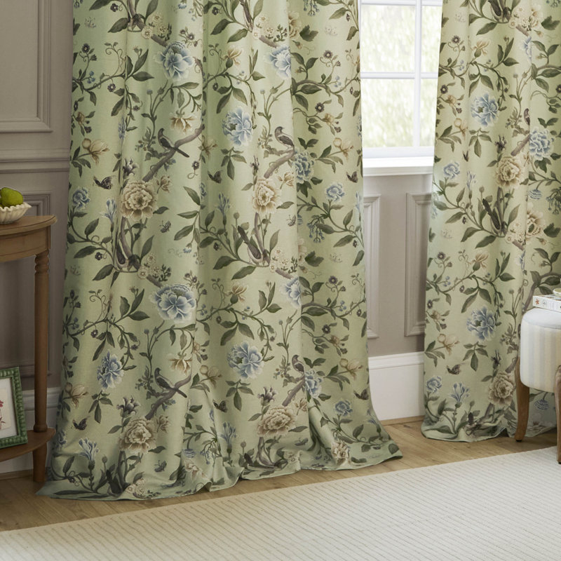 Porcelain Garden Room Darkening Curtain Panel Pair, Green, 89.76cm Width x 228cm Drop