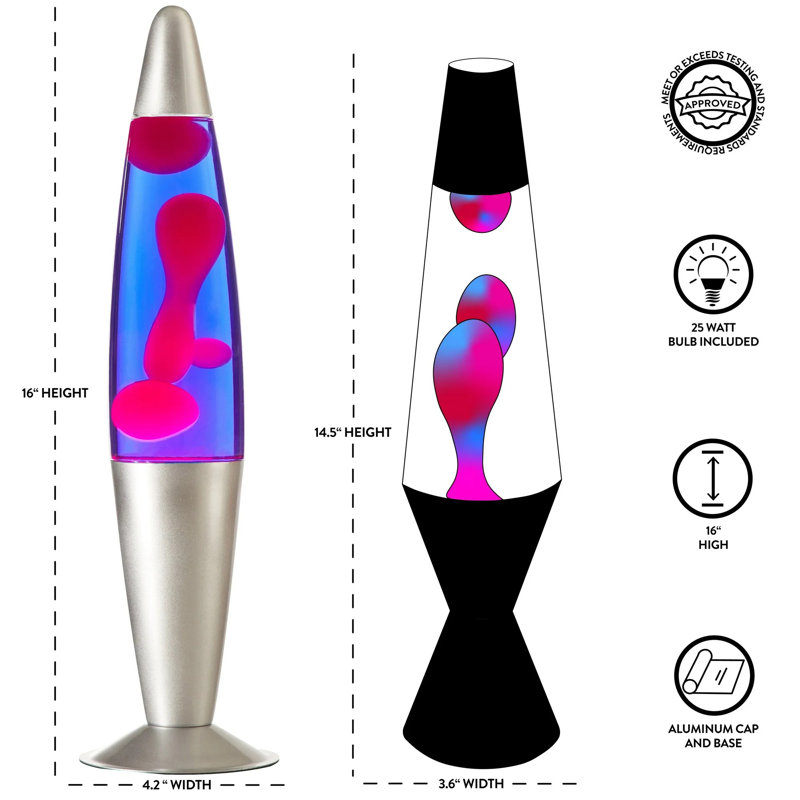 Lampe volcanique à mouvement de cire 16 po , Argent, Rose / mauve