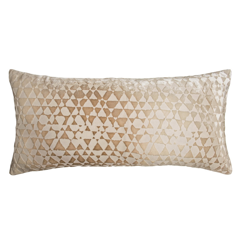 Triangles Lumbar Velvet Pillow Cover & Insert, Nickel, 14" H x 20" W