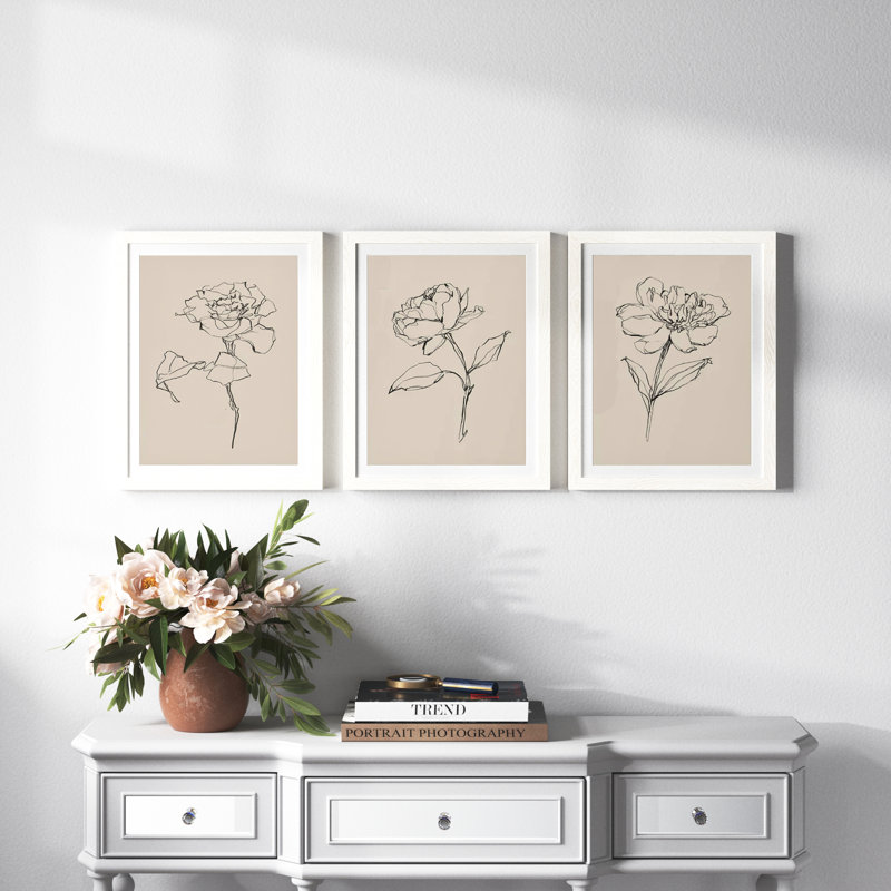 Floral Contour Study I Premium encadré mat - prêt à être accroché, Blanc, H 20 po x l 51 po x P 1 po
