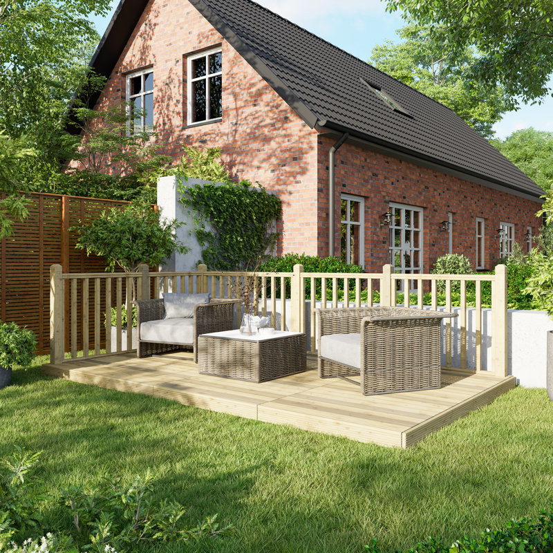 Powersheds 8 x 14ft Timber Pressure Treated Decking Kit - Handrails on Two Sides