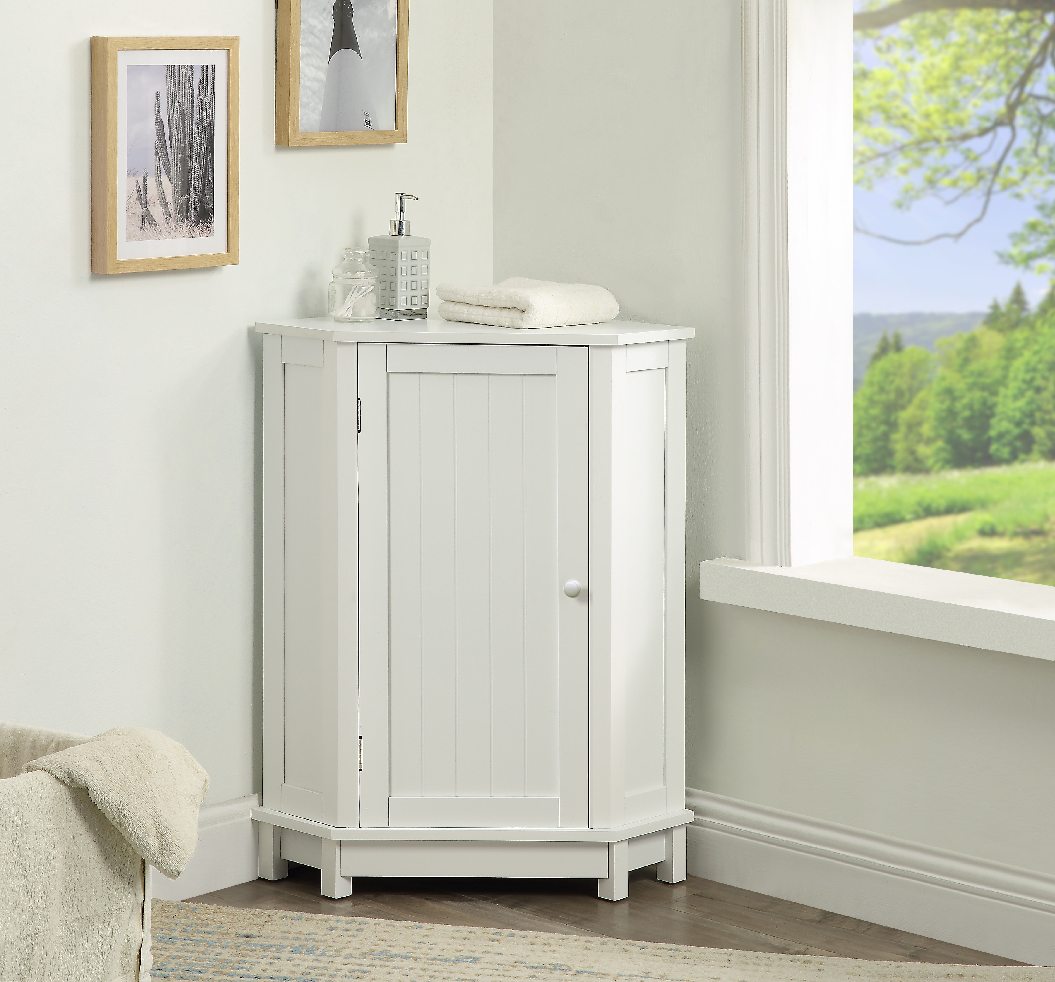 Rebrilliant Bathroom Cabinet Triangle Corner Storage Cabinet with Adjustable Shelf Modern Style ...