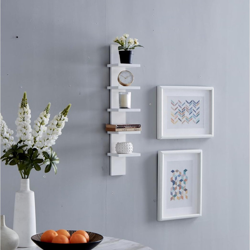 Étagère murale étroite à 5 niveaux, unité de rangement flottante verticale, finition en stratifié lisse, organisateur blanc pour la maison, la chambre à coucher ou le salon