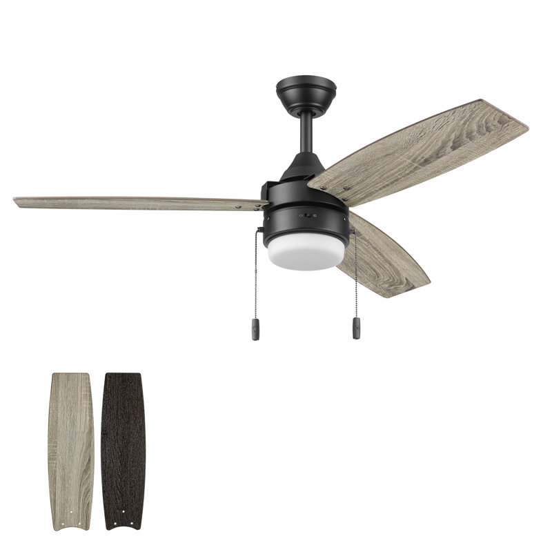 Berryhill 48" Indoor Ceiling Fan with Pull Chain and Light Kit Included, Black