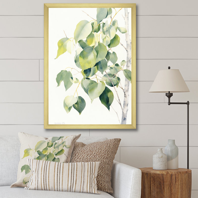 «White Green Minimalisme Eucalyptus Essence» sur toile, Cadre doré à une seule photo, H 32 po x l 16 po x P 1 po