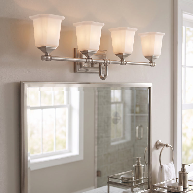 Nicholas 4-Light Brushed Nickel Vanity Light, Brushed Nickel, Opal Etched