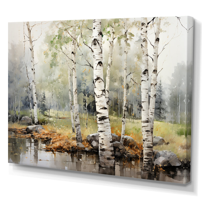 «Green Birch Wood Beauty I - Tree Birch», reproduction sur toile encadrée, H 34 po x l 44 po x P 1,5 po, Toile tendue