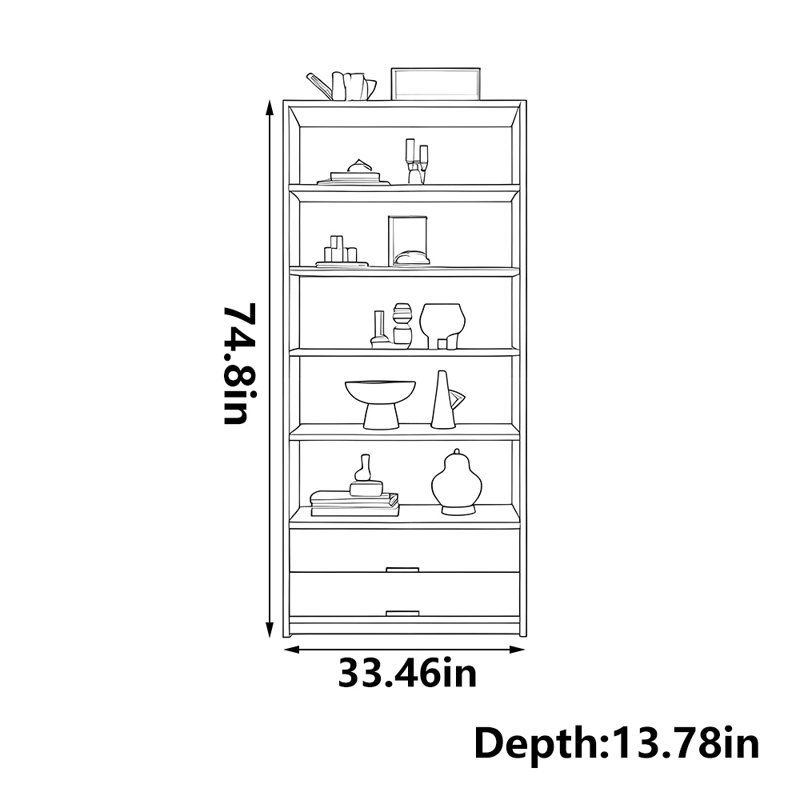 Tommy, (5 Shelves) 74.8"H x 33.46"W x 13.78"D