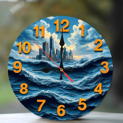 Ocean Waves Cityscape Wall Clock