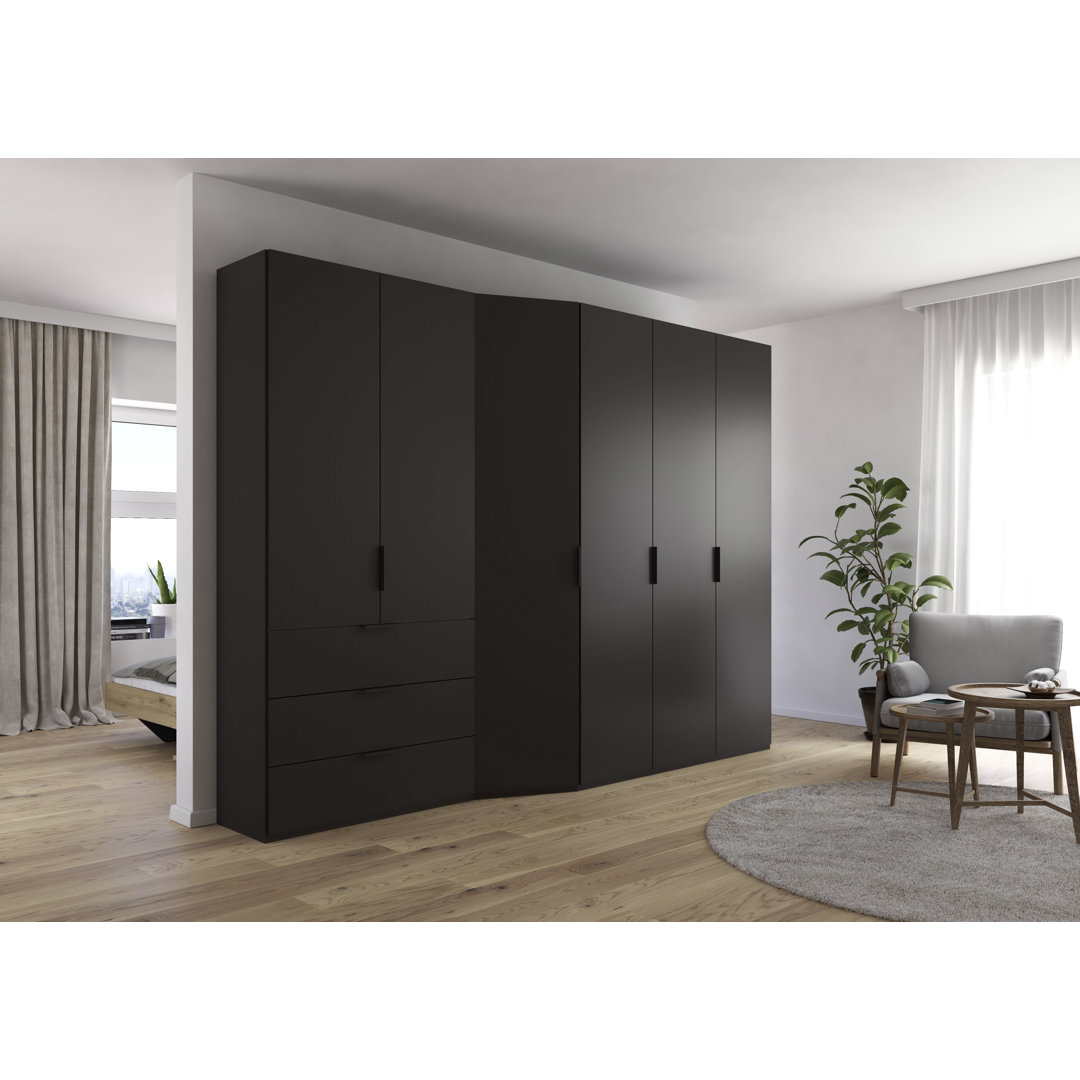 Drehtürenschrank Kleiderschrank Schrank Garderobe WAVE mit 3 Schubkästen mit 2 Tiefen Soft-Close-Funktion MADE IN GERMAN...