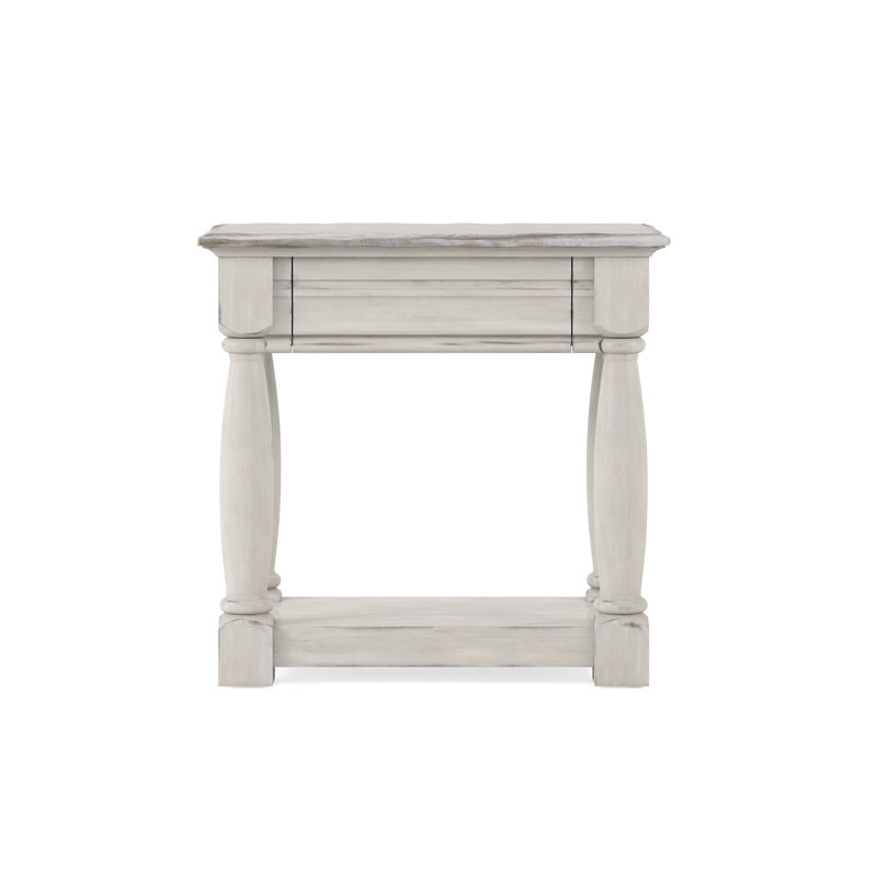 White Distressed Solid Wood Nightstand with Drawer