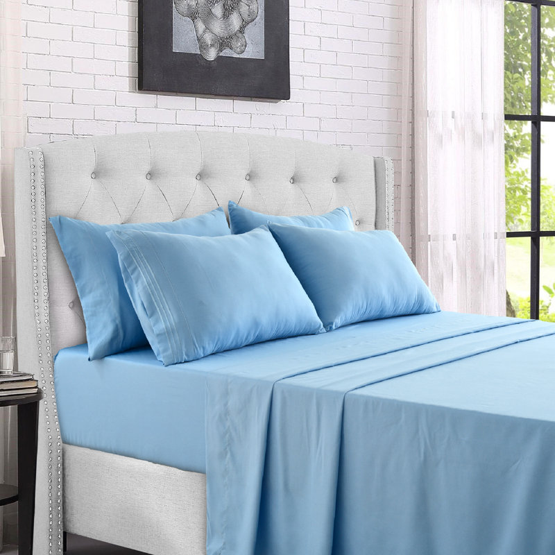 Ensemble de literie en microfibre 1800 Series, Ensemble de drap pour lit très grand avec deux ta, Bleu