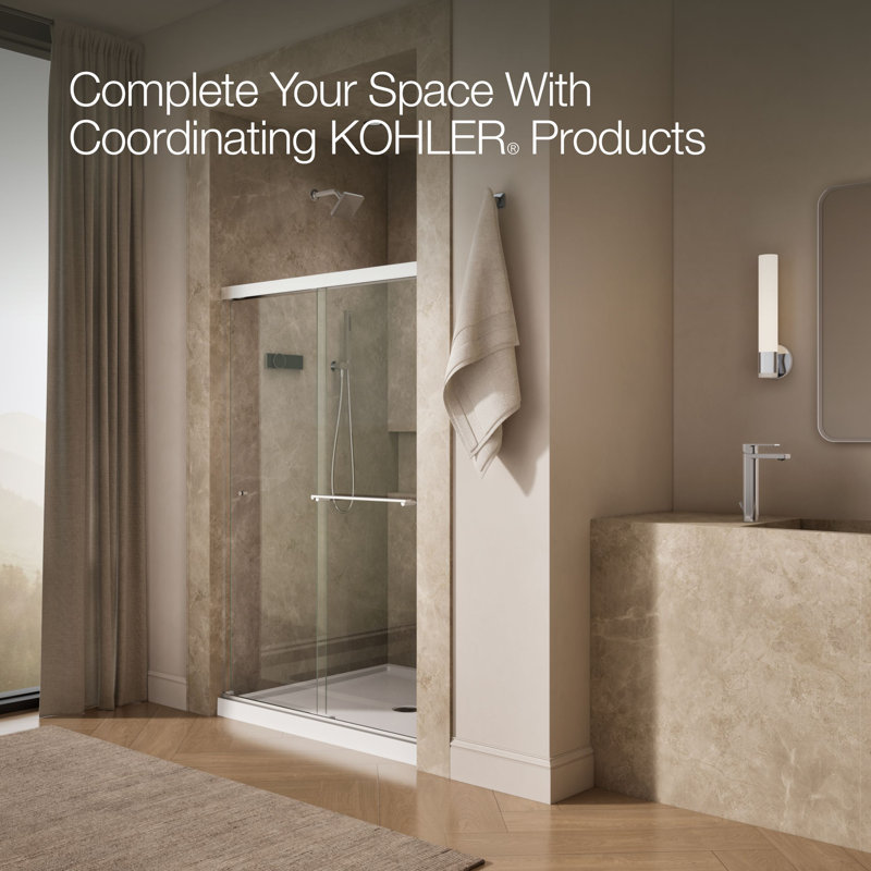 Revel 47.63'' x 70'' Double Sliding Shower Door with CleanCoat® Technology, Bright Polished Silver, Crystal Clear