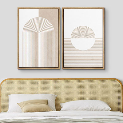 " SIGNLEADER Framed Canvas Print Wall Art Set Pastel Tan Geometric Circle Spirals Abstract Shapes Illustrations Modern Art Decorative Contemporary For Living Room, Bedroom, Office " 2 - Pieces