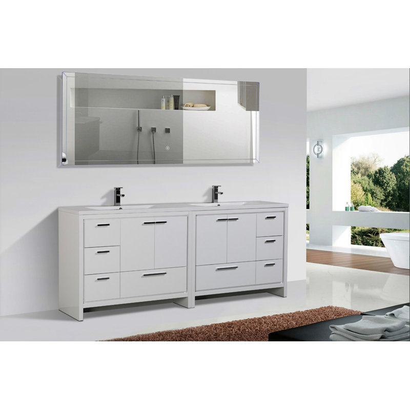 Ensemble de meuble-lavabo double 83,4 po Lefebvre, Blanc brillant
