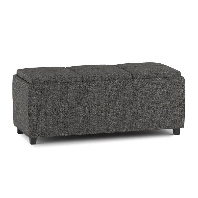 Avalon 42"W Upholstered Contemporary Rectangular Flip-Top Storage Ottoman with Hidden Storage, Deep Olive Green Faux Leather
