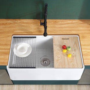 KDKSC 33 Inch Farmhouse Sink Workstation Fireclay Kitchen Sinks White Rectangular Large Single Bowl Undermount Kitchen Sink With Accessories
