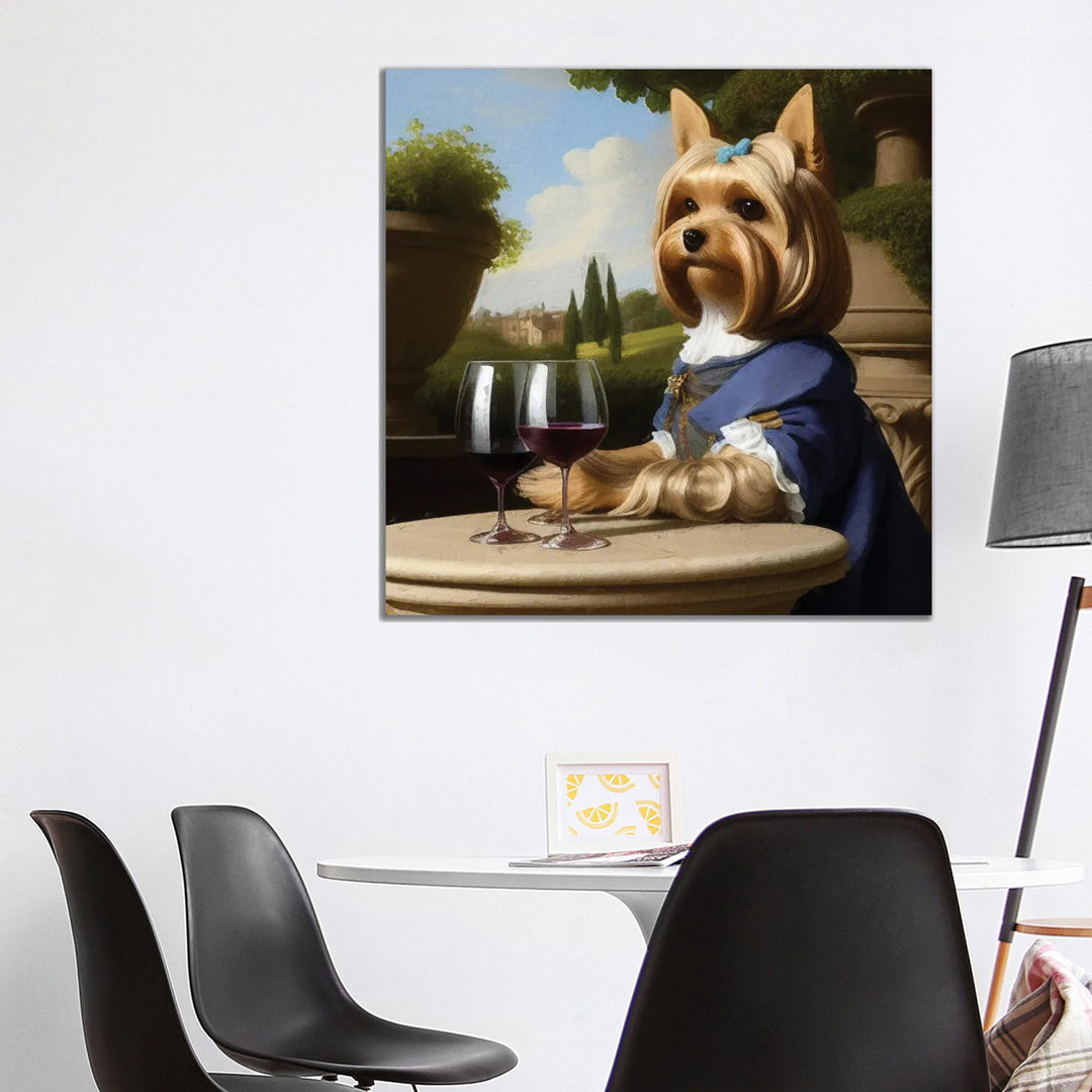 Yorkshire Terrier With Wine By Rococo by Nobility Dogs - Gallery-Wrapped Canvas Giclée on Canvas