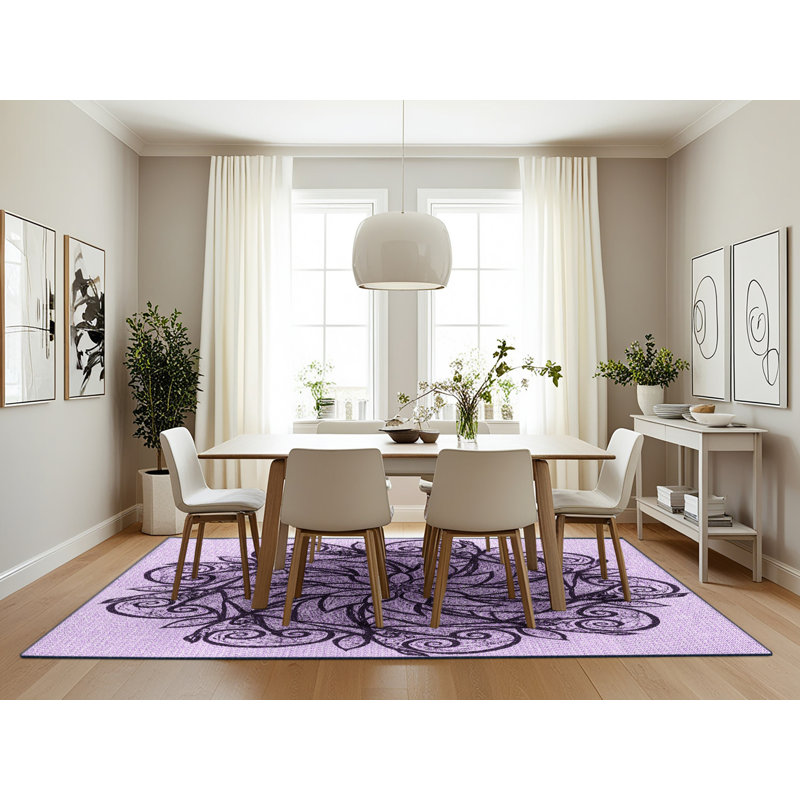 Tapis floral en laine mauve, Rectangle 7 pi x 10 pi
