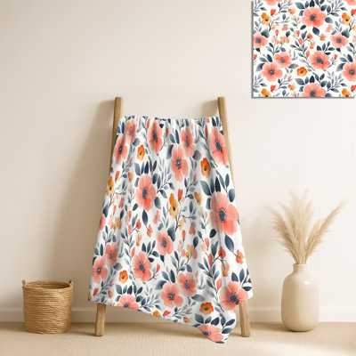 Jeté Botanical Flower Garden II - Green Floral Plush Teens, jeté en molleton contemporain