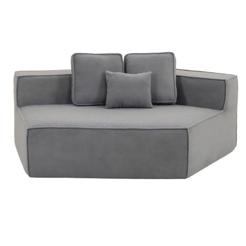 Fauteuil simple gris en molleton Teddy, canapé modulaire compressé avec siège large et trois coussins de dossier, support tout en mousse, fauteuil confortable pour le salon, le dortoir, les enfants et les animaux de compagnie