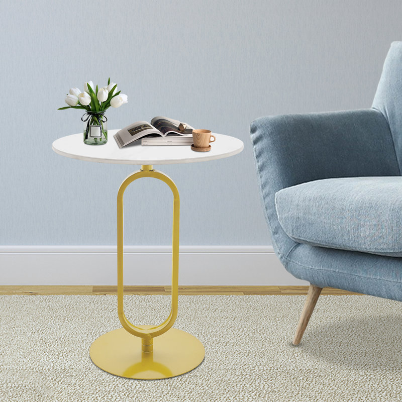 17.72'' End Table Side Table, White/Gold