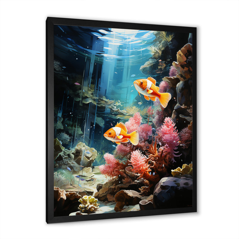 Aquariums Marine Wonders X - impression, Cadre d'angle fermé noir, H 20 po x l 12 po x P 1 po