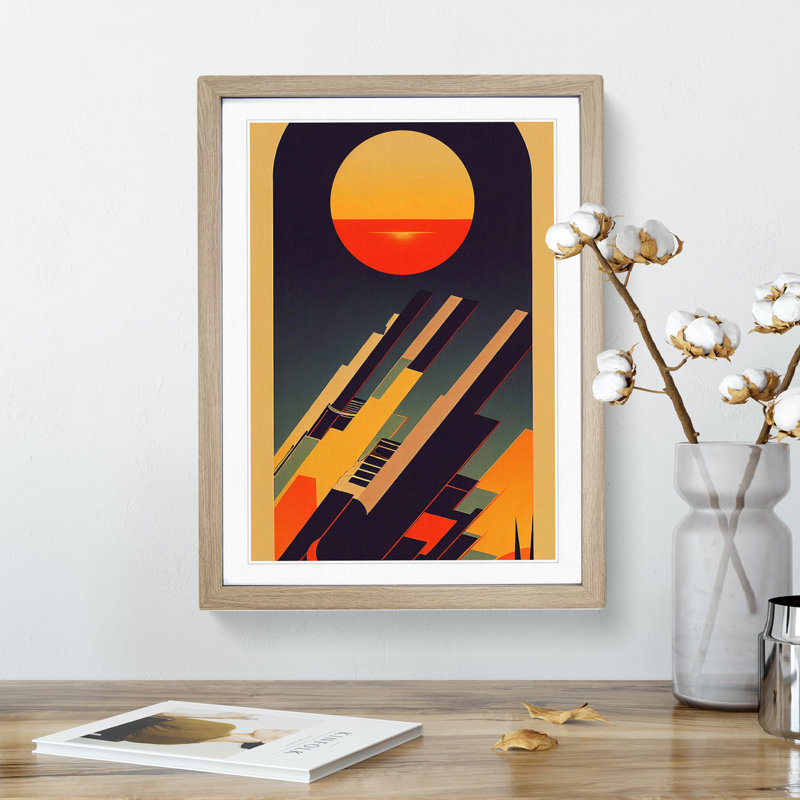 XV1022-3815X Retro Sunset Art No.2 1 Piece Single Picture Frame Wall Art, 64cm H x 46cm W x 2cm D, Oak