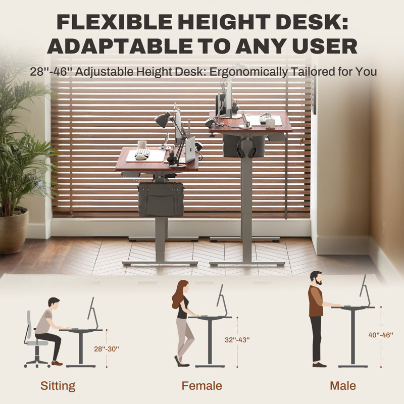 Bureau debout à hauteur ajustable Home Office, Acajou / gris
