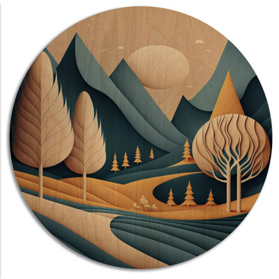 Pleine lune montagne Serenity I - paysage de montagnes, art mural bois - bois de pin naturel