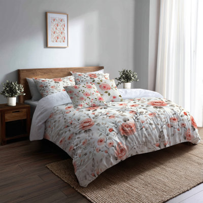 Ensemble de literie 5 pièces French Countryhouse - Ensemble de housse de couette et coussin décoratif Pink Farmhouse