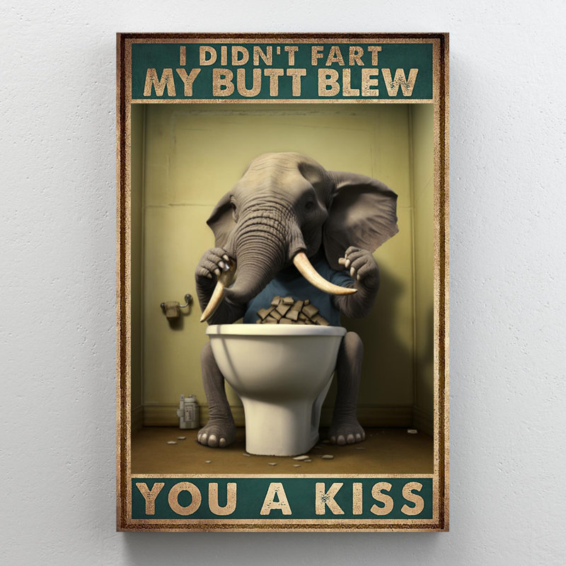Éléphant dans la toilette, H 36 po x l 24 po x P 1,25 po
